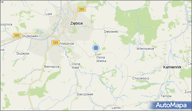 mapa Osina Wielka, Osina Wielka na mapie Targeo